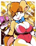  2023 anthro beverage breasts cleavage clothed clothing female gloves handwear hi_res lagomorph legendofnerd leotard lipstick long_ears makeup mammal one_eye_closed sega signature solo sonic_the_hedgehog_(series) vanilla_the_rabbit wink 