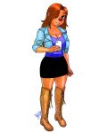  aaronhibiki aged_up alternate_hairstyle anthro beauty_mark big_breasts black_eyes boots bottomwear breasts brown_nose canid canine canis cellphone cleavage clothed clothing curvy_figure disney domestic_dog female footwear goof_troop hair hair_over_eye hi_res huge_breasts jacket legwear mammal one_eye_obstructed phone red_hair roxanne_(goof_troop) selfie skirt small_waist smartphone solo thigh_boots thigh_highs topwear voluptuous wide_hips 