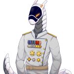  anthro belt clothed clothing epaulette grey_body half-length_portrait hi_res machine male medal military officer portrait solo synth_(vader-san) white_body 