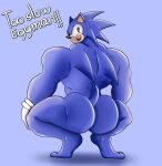  2022 anthro archived_source big_butt big_muscles blue_body blue_butt broly_culo butt butt_focus clothing crouching dialogue english_text eulipotyphlan gloves green_eyes handwear hedgehog looking_back male mammal meme mostly_nude muscular muscular_anthro muscular_male open_mouth open_smile parody sega sickaric simple_background smile solo sonic_the_hedgehog sonic_the_hedgehog_(series) spread_legs spreading teeth text white_clothing white_gloves white_handwear 
