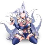  1girl animal_ear_fluff animal_ears azur_lane boots breasts chibi clone fox_ears fox_girl fox_tail kitsune kyuubi large_breasts long_hair microskirt minigirl multiple_girls multiple_persona multiple_tails official_alternate_costume panty_straps rabbit_ears race_queen shimakaze_(azur_lane) shinano_(azur_lane) shinano_(moonlit_chrome)_(azur_lane) skirt small_breasts smile steed_(steed_enterprise) tail thighhighs thighhighs_under_boots very_long_hair white_hair white_tail yellow_eyes 