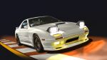  car ground_vehicle headlight highres hikari00121 lights mazda mazda_rx-7 motor_vehicle no_humans original race_vehicle racecar racetrack spoiler_(automobile) sports_car vehicle_focus 