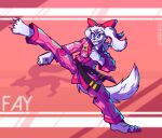  anthro aussieneon bird_dog blue_eyes bow_(disambiguation) canid canine canis colored_nails domestic_dog fay_spaniel female hunting_dog kick mammal martial_arts_uniform nails nintendo solo spaniel sportswear star_fox white_body 