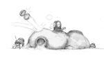  ! animal_focus closed_eyes commentary dwebble english_commentary full_body greyscale hermit_crab hippopotamus hippopotas hippopotas_(male) lying monochrome motion_lines no_humans on_stomach open_mouth poke_ball poke_ball_(basic) pokemon pokemon_(creature) sand simple_background sketch sleeping surprised weaselman white_background 