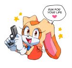  &lt;3 2022 amber_eyes anthro biped black_nose clothed clothed_anthro clothed_female clothing countershading cream_the_rabbit dialogue digital_media_(artwork) dress english_text female female_anthro floppy_ears gloves gun half-length_portrait handgun handwear hi_res holding_gun holding_handgun holding_object holding_weapon lagomorph leporid long_ears looking_at_viewer lop_ears mammal open_mouth pink_tongue pistol portrait rabbit ranged_weapon red_clothing red_dress sega simple_background sleeveless_dress solo sonic_the_hedgehog_(series) speech_bubble talking_to_viewer tan_body tan_skin teeth text tongue violetmadness7 weapon white_background white_body white_clothing white_countershading white_gloves white_handwear 