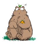  2023 anthro bear biped brown_body brown_fur fur gayousi7 hi_res japanese_text kemono mammal orange sitting solo text 