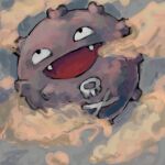  :d black_eyes english_commentary fangs grey_background koffing no_humans open_mouth pokemon pokemon_(creature) sailorclef skull_and_crossbones smile smog solo 