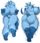  2022 absurd_res anthro anus bed bedding bedding_background big_breasts big_butt blue_body blue_eyes blue_fur blush breasts butt dakimakura_design eeveelution female fur furniture generation_4_pokemon genitals glaceon hands_above_head hi_res huge_breasts huge_nipples hyper hyper_breasts kify lying multicolored_body multicolored_fur nintendo nude on_back on_bed on_front overweight overweight_anthro overweight_female pokemon pokemon_(species) pussy thick_thighs two_tone_body two_tone_fur wide_hips 