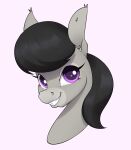  absurd_res alternate_species aquaticvibes asinus black_hair bust_portrait donkey ear_tuft equid equine eyelashes female feral friendship_is_magic grey_body hair hasbro hi_res inner_ear_fluff long_ears mammal my_little_pony octavia_(mlp) portrait purple_eyes simple_background smile solo teeth tuft 