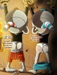  anthro bottomwear bottomwear_down bound butt clothed clothing cuphead_(character) cuphead_(game) for_a_head hi_res male mrshotaro mugman object_head pants pants_down partially_clothed spank_marks underwear 
