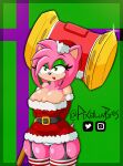  absurd_res amy_rose belly belt big_breasts breasts christmas christmas_clothing cleavage clothed clothing eulipotyphlan eyelashes female fur garter_belt garter_straps green_eyes hair hedgehog hi_res holidays huge_breasts hybrid legwear lipstick makeup mammal piko_piko_hammer pink_body pink_fur pink_hair pixelluvbytez sega solo sonic_the_hedgehog_(series) thick_thighs thigh_highs tight_clothing wide_hips 