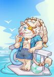  anthro beard beard_ponytail clothing facial_hair felid feline fur hi_res league_of_legends lion male mammal muscular muscular_anthro muscular_male pantherine raymond158 rengar_(lol) riot_games swimwear water white_beard white_body white_fur 