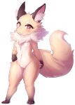  2021 absurd_res anthro blush breasts canid canine female female_anthro fox fur genitals hand_on_hip healingpit hi_res inner_ear_fluff kemono looking_at_viewer mammal neck_tuft nipples nude pussy red_eyes shirano short_stack simple_background solo tuft white_background world_flipper 