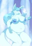  absurd_res anthro areola big_breasts blue_and_white blue_areola blue_body blue_eyes blue_nipples breasts eeveelution female generation_4_pokemon genitals glaceon hi_res monochrome nintendo nipples nude overweight overweight_anthro overweight_female plushcrochet pokemon pokemon_(species) pokemorph pussy smile solo thick_thighs 