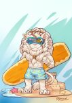  anthro beard beard_ponytail clothing facial_hair felid feline fur league_of_legends lion male mammal muscular muscular_anthro muscular_male pantherine raymond158 rengar_(lol) riot_games swimwear water white_beard white_body white_fur 