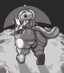  anthro big_butt bulge butt device felid feline greyscale hi_res looking_back male mammal monochrome moon solo spacesuit submarine_screw 