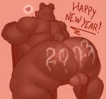  &lt;3 2022 anthro backsack balls bear big_butt biped butt digital_media_(artwork) gabgbb genitals hi_res huge_butt male mammal muscular muscular_anthro muscular_male presenting presenting_hindquarters rear_view simple_background smile solo thick_thighs wide_hips 