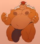  2022 4_fingers anthro areola belly biceps big_bulge biped body_hair bowser bulge claws clothing digital_media_(artwork) fingers gabgbb genitals half-erect happy_trail hi_res huge_bulge male mario_bros musclegut muscular muscular_anthro muscular_male nintendo nipples paws penis quads simple_background smile solo thick_thighs triceps underwear wide_hips 
