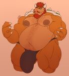  2022 4_fingers anthro areola beard belly biceps big_bulge biped body_hair bowser bulge claws clothing digital_media_(artwork) facial_hair fingers gabgbb genitals half-erect happy_trail hi_res huge_bulge male mario_bros musclegut muscular muscular_anthro muscular_male mustache navel nintendo nipples paws penis quads simple_background smile solo thick_thighs triceps underwear wide_hips 