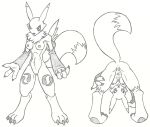  anthro anus armband bandai_namco bent_over black_sclera breasts butt chest_tuft claws digimon digimon_(species) dogwash female genitals graphite_(artwork) mostly_nude nipples pencil_(artwork) presenting presenting_hindquarters pussy renamon solo tail toe_claws traditional_media_(artwork) tuft 