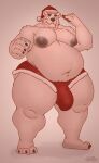  2022 anthro areola bear biped bulge cookie digital_media_(artwork) food gabgbb genital_outline genitals half-erect hi_res looking_at_viewer male mammal musclegut muscular muscular_anthro muscular_male navel nipples overweight penis penis_outline polar_bear simple_background solo thick_thighs ursine wide_hips 