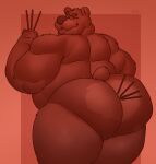  2022 anthro bear big_butt biped butt digital_media_(artwork) food gabgbb hi_res huge_butt male mammal musclegut one_eye_closed pocky pocky_day presenting presenting_hindquarters rear_view simple_background smile solo thick_thighs tongue tongue_out wide_hips wink 