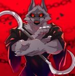  anthro black_cloak black_sclera canid canine canis chain claws death_(puss_in_boots) hi_res male mammal red_eyes sickle solo wolf zark 