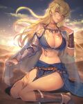  1girl absurdres alternate_costume armlet armor blonde_hair breasts choker cleavage commission commissioner_upload crop_top dark-skinned_female dark_skin fire_emblem fire_emblem:_the_binding_blade fujikawa_arika highres igrene_(fire_emblem) jewelry large_breasts long_hair midriff mole mole_under_eye necklace non-web_source sandals skeb_commission solo yellow_eyes 