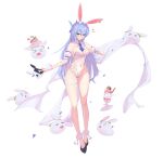  &gt;_&lt; 1girl absurdres alternate_costume animal_ears bare_shoulders blue_hair bunny-shaped_pupils carrot food highres hikimayu hololive ice_cream long_hair looking_at_viewer midriff multicolored_hair navel navel_piercing necktie nousagi_(usada_pekora) orange_eyes piercing rabbit_ears rabbit_girl short_eyebrows simple_background skindentation solo symbol-shaped_pupils thick_eyebrows two-tone_hair usada_pekora virtual_youtuber white_background zetacat 