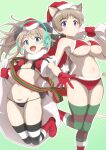  2girls ahoge bikini bird_tail black_bikini blonde_hair blue_eyes blush breasts christmas cleavage closed_mouth hat highres large_breasts long_hair looking_at_viewer luminous_witches lynette_bishop multiple_girls navel open_mouth red_bikini santa_bikini santa_costume santa_hat shiny shiny_hair small_breasts smile strike_witches striped striped_thighhighs swimsuit tail thighhighs tricky_46 virginia_robertson wing_ears world_witches_series 