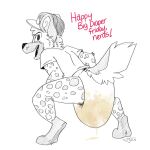  1:1 anthro bodily_fluids cheek_tuft clothed clothing diaper elbow_tuft facial_tuft full-length_portrait genital_fluids hat headgear headwear hi_res hyena jaqrabbit_(artist) leaking_diaper leg_markings looking_back male mammal markings open_mouth open_smile partially_colored portrait shirt signature simple_background smile socks_(marking) soggy_diaper solo spotted_arms spotted_legs standing t-shirt topwear tuft urine urine_on_ground wearing_diaper wet_diaper wetting 