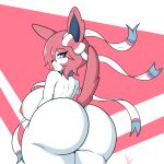  absurd_res anthro big_breasts big_butt blue_eyes breasts butt choker eeveelution felestell female fur generation_6_pokemon hair hi_res huge_butt jewelry necklace nintendo nipples pink_hair pokemon pokemon_(species) ribbons short_hair solo sylveon tagme white_body white_fur 