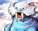  blue_sky cloud day english_commentary no_humans open_mouth outdoors pokemon pokemon_(creature) sailorclef sky solo tusks walrein walrus yellow_eyes 