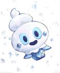  artist_name blue_eyes english_commentary full_body hail no_humans open_mouth pokemon pokemon_(creature) sailorclef simple_background smile solo twitter_username vanillite white_background 