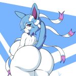  absurd_res anthro big_breasts big_butt blue_hair breasts butt choker eeveelution felestell female generation_6_pokemon hair hi_res huge_butt jewelry necklace nintendo nipples pokemon pokemon_(species) purple_eyes ribbons shiny_pokemon short_hair solo sylveon tagme 