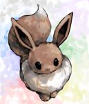  black_eyes black_fur brown_fur brown_tail eevee english_commentary full_body multicolored_background multicolored_fur no_humans no_mouth pokemon pokemon_(creature) rainbow_background sailorclef solo tail_raised white_fur 