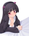  bangs black_hair blunt_bangs blush bra breasts cleavage gokou_ruri gothic_lolita hairband highres hime_cut hozumi_takashi lingerie lolita_fashion long_hair medium_breasts mole mole_under_eye ore_no_imouto_ga_konna_ni_kawaii_wake_ga_nai red_eyes solo underwear 