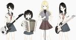  absurdres accordion bad_id bad_pixiv_id bangs bass_guitar black_eyes black_hair blonde_hair blue_eyes brown_eyes fuura_kafuka guitar hair_over_one_eye highres instrument kimura_kaere kitsu_chiri long_hair microphone microphone_stand multiple_girls open_mouth otonashi_meru parted_bangs plaid pleated_skirt sayonara_zetsubou_sensei school_uniform serafuku short_hair simple_background skirt smile standing swept_bangs twintails wavy_hair 