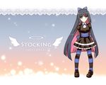  acea4 arms_behind_back bow green_eyes hair_bow long_hair looking_at_viewer multicolored_hair panty_&amp;_stocking_with_garterbelt smile solo stocking_(psg) striped striped_legwear thighhighs two-tone_hair very_long_hair 