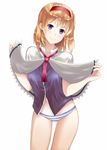  alice_margatroid blonde_hair blue_eyes capelet hairband kuze no_pants panties purple_eyes short_hair solo striped striped_panties touhou underwear 