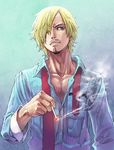  beard blonde_hair blue_eyes cigarette facial_hair male_focus michairu mustache one_piece sanji solo 