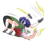  2girls bare_legs china_dress chinese_clothes commentary_request dress full_body german_suplex green_dress hong_meiling izayoi_sakuya multiple_girls puffy_short_sleeves puffy_sleeves shoes short_sleeves side_slit simple_background suplex touhou usagi_niku white_background wrestling 