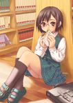  bag black_hair book copyright_request glasses inou_shin library panties pantyshot pantyshot_(sitting) sandals school_bag sitting socks solo underwear white_panties 