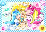  blonde_hair blue_hair blush bow chypre_(heartcatch_precure!) closed_eyes coffret_(heartcatch_precure!) cure_blossom cure_marine cure_sunshine flower hanasaki_tsubomi happy heart heartcatch_precure! kurumi_erika long_hair magical_girl mahkn midriff multiple_girls myoudouin_itsuki navel official_style orange_bow pink_bow pink_hair ponytail potpourri_(heartcatch_precure!) precure rainbow_order twintails yellow_bow yellow_eyes 