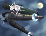  animal_ears black_legwear cat_ears cloud full_moon green_eyes hirschgeweih_antennas military military_uniform moon nawate_(dij) night pantyhose rocket_launcher sanya_v_litvyak short_hair silver_hair solo star strike_witches striker_unit tail uniform weapon world_witches_series 