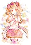  hat highres himekaidou_hatate legomaru solo thighhighs tokin_hat touhou traditional_media twintails watercolor_(medium) zettai_ryouiki 