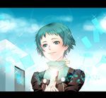  aqua_eyes aqua_hair bad_id bad_pixiv_id cellphone persona persona_3 phone school_uniform short_hair smile solo time-flies yamagishi_fuuka 