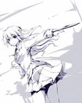  angel_beats! fangdan_runiu greyscale long_hair monochrome school_uniform serafuku sketch skirt solo tenshi_(angel_beats!) weapon 