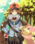  audino bad_id bad_pixiv_id baseball_cap broken_heart brown_eyes brown_hair gen_5_pokemon hat pokemon pokemon_(creature) pokemon_(game) pokemon_bw short_hair touya_(pokemon) woobat zakki 