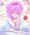  bad_id bad_pixiv_id chin_rest eyes hairband heart komeiji_satori purple_eyes purple_hair shirohachi_(snryk) short_hair smile solo stained_glass third_eye touhou 